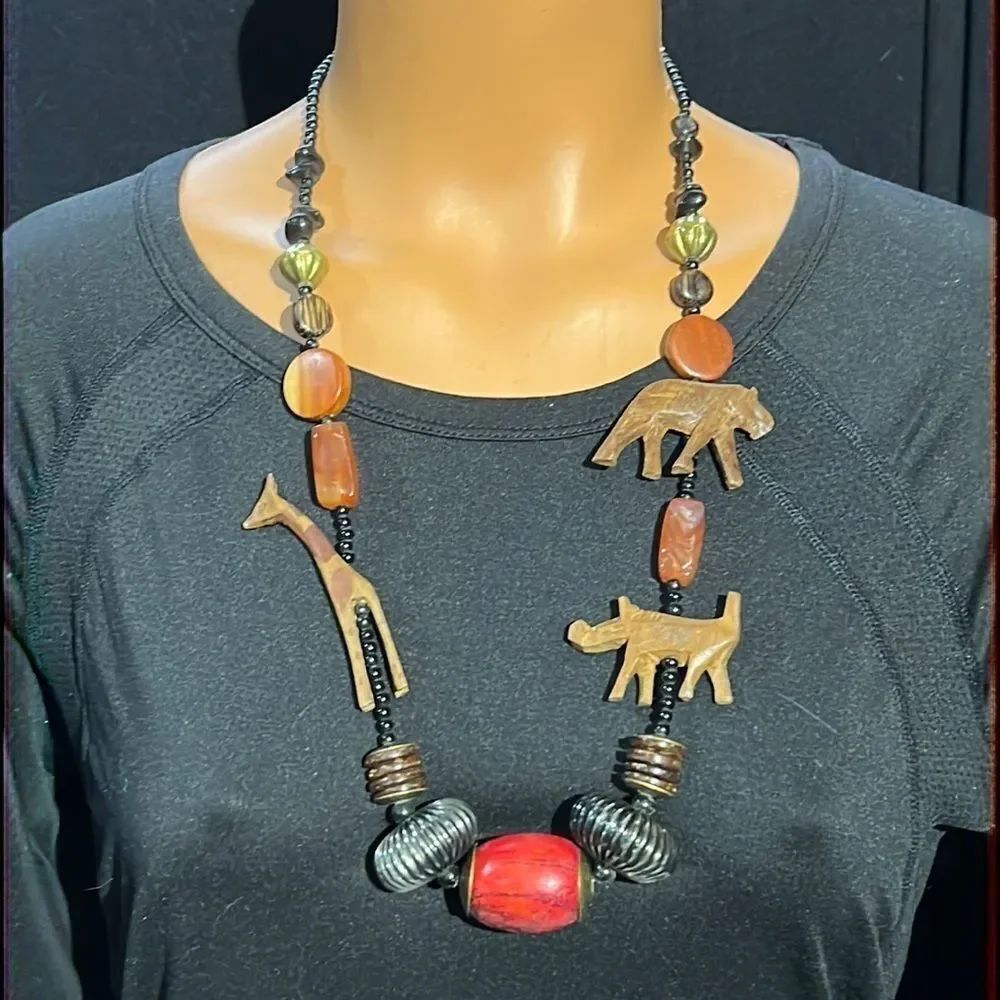 Vintage African-Style Mixed Media Necklace - 29 Inches